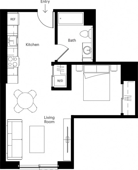 a floor plan of a small house with a kitchen and a living room